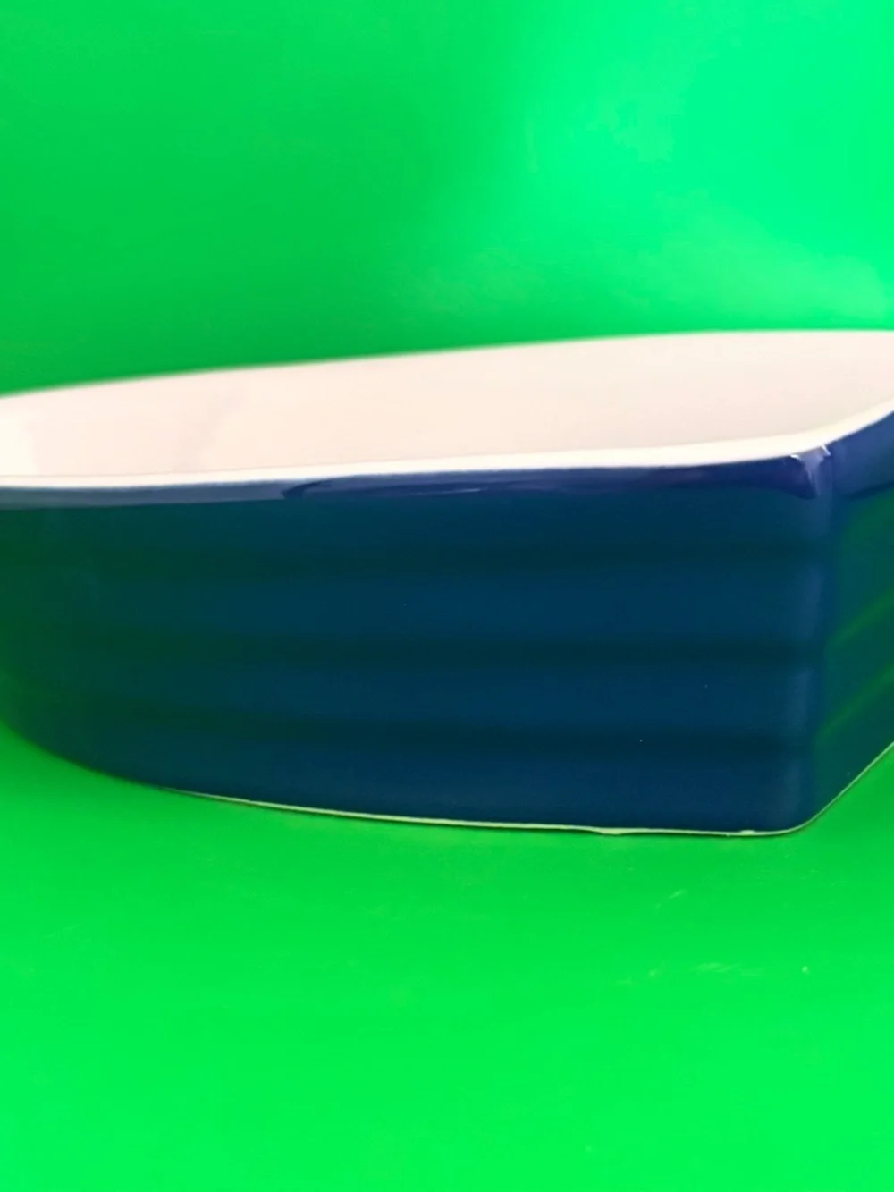 Share Sur La Table Boat-Shaped Serving Bowl Navy Blue White Interior Glazed Ston